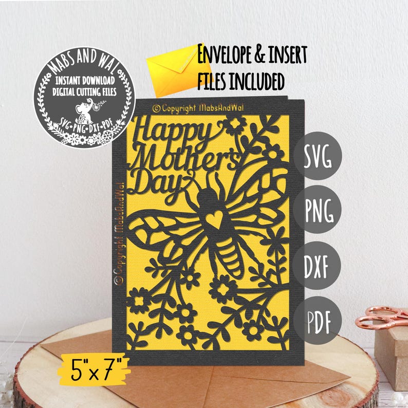Bee Mother's day card SVG PNG DXF Pdf digital cutting file/mother's day card template/mother svg/mum mom card/mother card/bee card template image 2