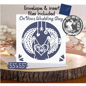 Wedding day card Mr and Mrs SVG PNG DXF digital cutting file,Square wedding card template,Bride and groom svg,Wedding card,Commercial use
