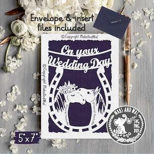 Cartão de cavalo para dia de casamento SVG PNG DXF arquivo de corte digital, Cartão de casamento para amantes de cavalos, Modelo de cartão de casamento para cavalos svg, Casamento svg, Uso comercial
