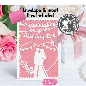 Felicitaciones por su tarjeta del día de la boda SVG PNG DXF archivo de corte digital/boda svg/plantilla de tarjeta de boda/tarjeta de felicitación/uso comercial