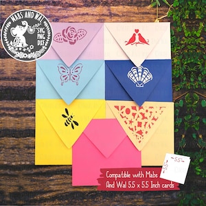 Enveloppe carrée, fichier de découpe numérique SVG PNG DXF/enveloppes décoratives pour cartes carrées svg/enveloppe de coquillage/enveloppe d'abeille/usage commercial