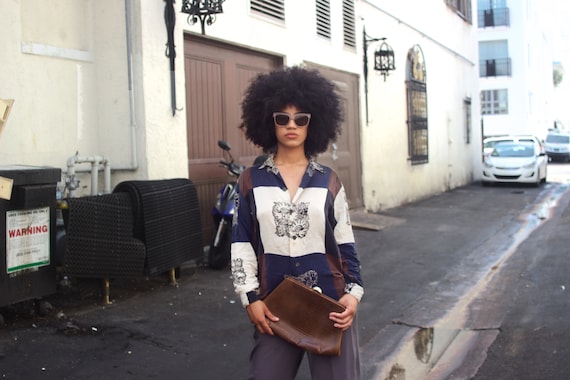 Vintage 1980s Brown Tapestey Floral Button Down