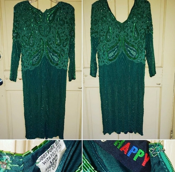 Vintage Emerald Green Sequined Dress