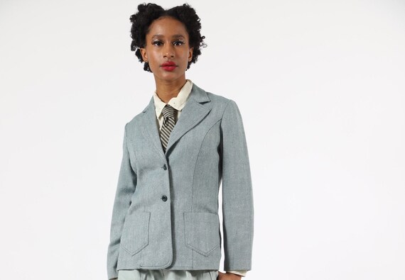 Vintage 1970s Teal Herringbone Blazer