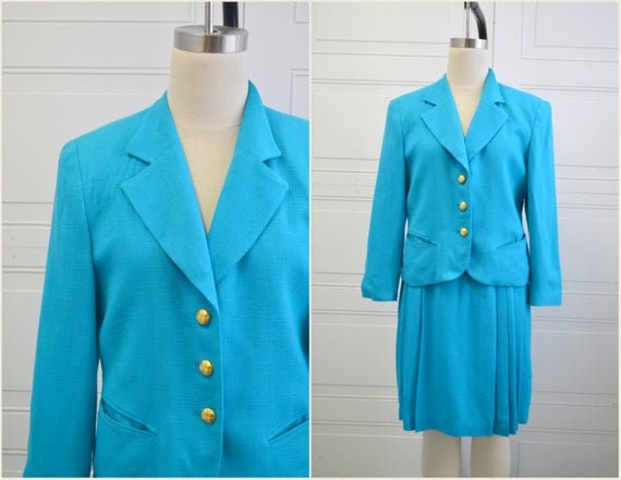 1980s Blazer and Skirt Set, Vintage Dior 1980s Aqu