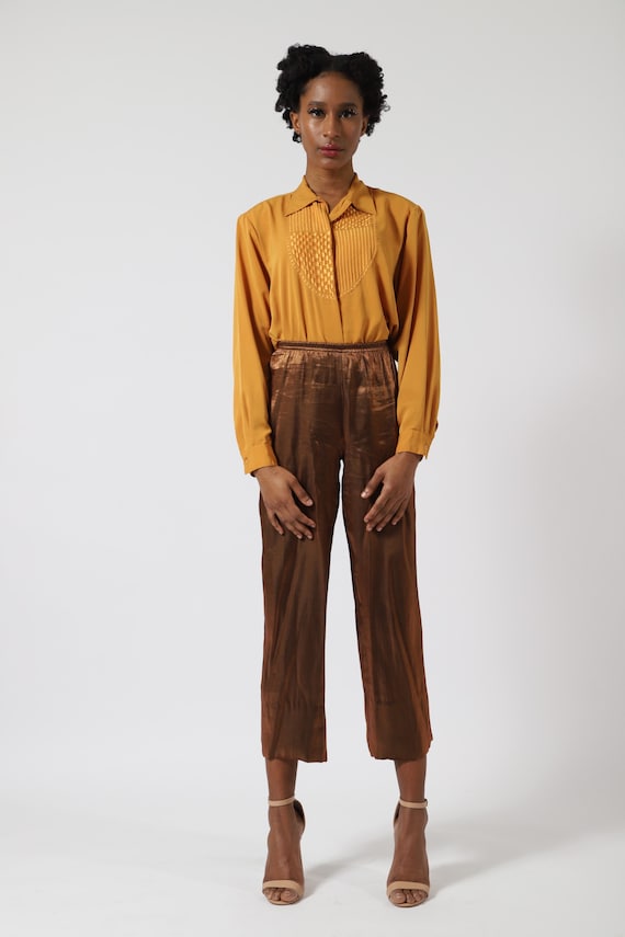 Vintage Mustard Yellow Blouse, Button Up Shoulder