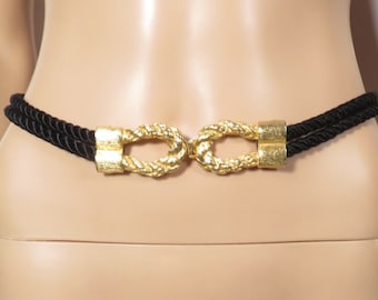 Vintage 80s Gold Buckle Rope Waist Cinch Belt 28 Waist