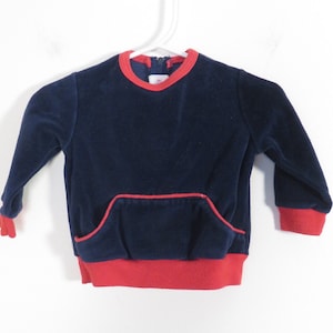 Vintage 60s/70s Baby Navy Blue With Red Accents Velour Top With Kangaroo Pocket Size 3-6M image 1