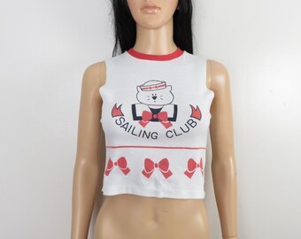 vintage 80s/90s Sailing Club Lolita Bow Crop Top Taille S/XS