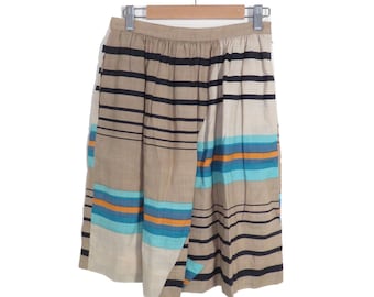 Vintage 80s/90s Linen Stripe Design Midi Skirt Size 25 Waist