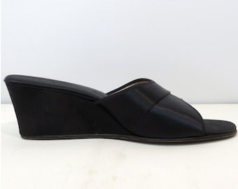 Vintage 50s/60s Black Satin Daniel Green Bed Slippers Size 7.5