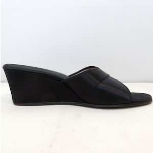 Vintage 50s/60s Black Satin Daniel Green Bed Slippers Size 7.5 image 1