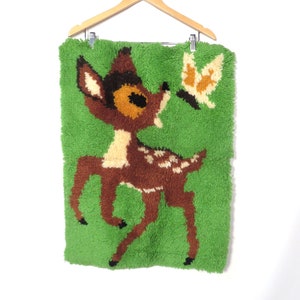 Vintage Latch Hook Deer Butterfly Wall Hanging Bambi image 2