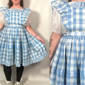 Vintage Blue Gingham Pinafore Apron Dress Size S - L - Etsy