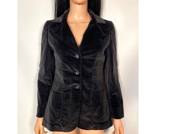 Vintage 70s Black Velvet 3 Button Blazer Size S