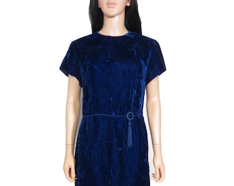 Vintage 60s Royal Blue Velvet Cocktail Dress Size M/L