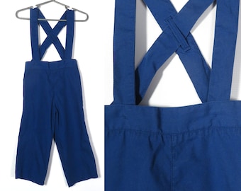 Vintage 80s Kids Cobalt Blue Adjustable Suspender Straight Leg Pants Size 2T