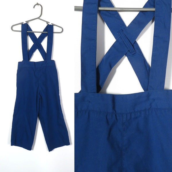 Vintage 80s Kids Cobalt Blue Adjustable Suspender Straight Leg Pants Size 2T