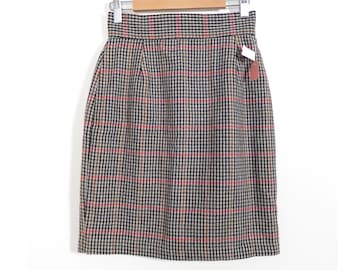 Vintage 90s Deadstock Houndstooth Wool High Waist School Girl Mini Skirt Size XS/S