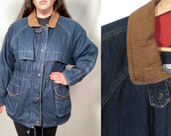 Vintage 80s/90s Plus Size Cotton Lined Zip Up Denim Chore Jacket Size 16 XL