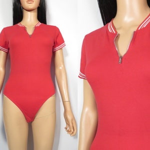 Vintage 90s Red Bodysuit With Zipper Detail Size S image 1