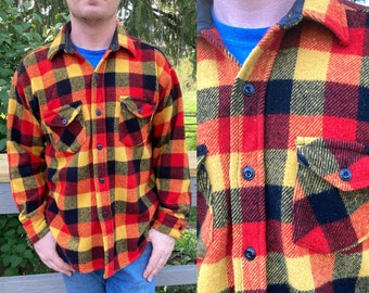 Vintage 70s Wool CPO Fall Tone Buffalo Plaid Shirt Jack Made In USA Size Mens M