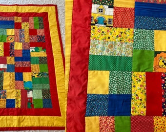 Vintage 70s Patchwork Quilt Baby Blanket Crib Quilt 47x36