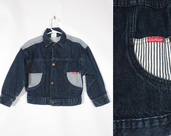 Vintage 80s Kids Oshkosh Denim Jacket With Hickory Stripe Details Made In USA Size 4T