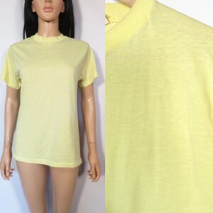 Vintage 70s Super Soft Worn In Pastel Yellow Tshirt Made In USA Size M image 1