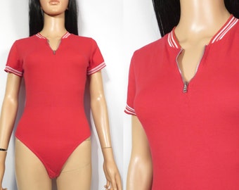 Vintage 90s Red Bodysuit With Zipper Detail Size S
