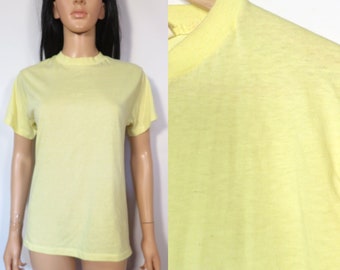 Vintage 70s Super Soft Worn In Pastel Yellow Tshirt Made In USA Size M