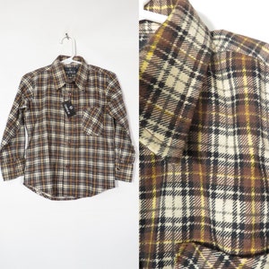 Vintage 90s Kids Deadstock Brown Plaid Flannel Size 3T/4T