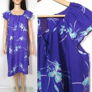 Vintage 70s Purple Lightweight Hawaiian Muumuu Dress Made In Hawaii Size S/M
