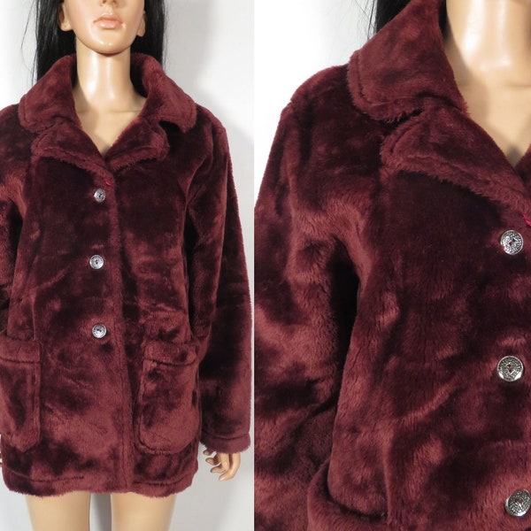 Burgundy Faux Fur Button Jacket | Cozy Office & City Layer