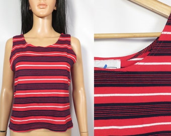 Vintage 80s Red White And Blue Striped Tank Top Made In USA Size M/L