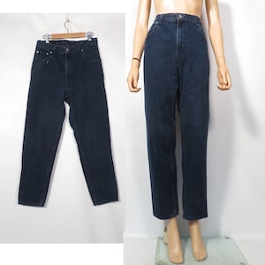 Vintage 90s Unisex Dark Blue High Waist Tapered Leg Jeans Made In USA Size 32 x 30