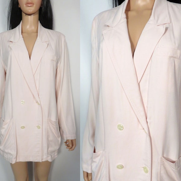 Vintage 90s Pastel Pink Oversized Lightweight Double Breasted Blazer Size S