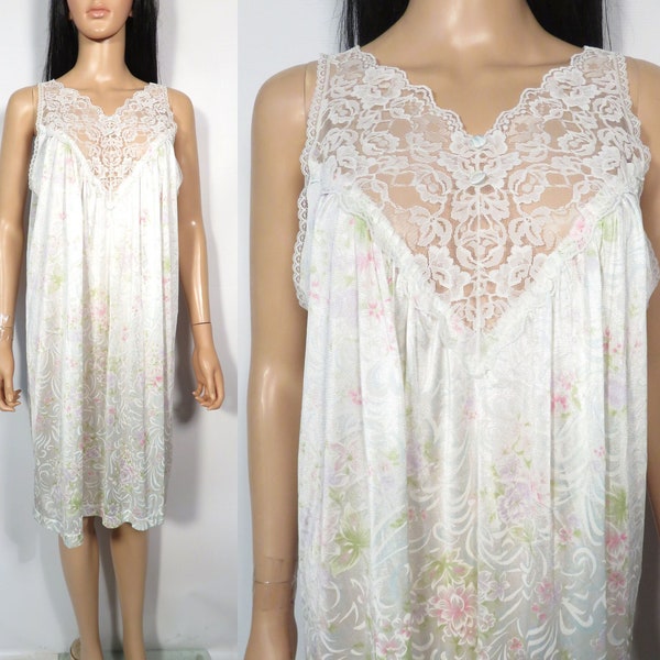 Vintage 80s Pastel Floral Nightgown Made In USA Size M L XL