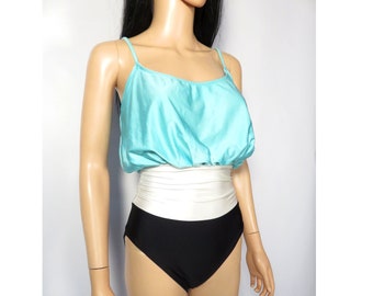 Vintage 80s Cole Of California 3 Teir Colorblock One Piece Swimsuit Made In USA Size 8 M