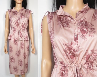 Vintage 70s Blush Rose Print 2 Piece Skirt Set Size S