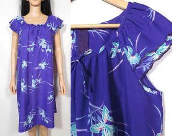 Vintage 70s Purple Lightweight Hawaiian Muumuu Dress Made In Hawaii Size S/M