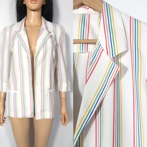 Vintage 80s Rainbow Stripe Lightweight Cotton Blazer Size M/L image 1