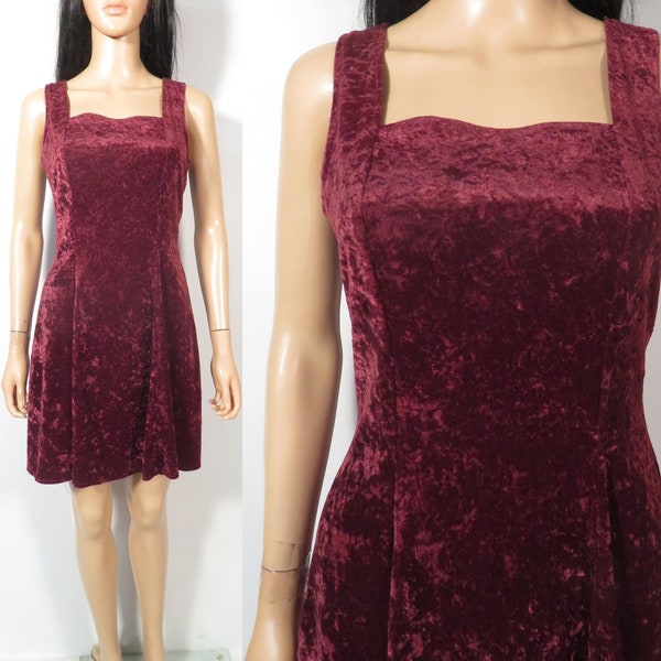 Vintage 90s Burgundy Crushed Velvet All That Jazz Dress Size S/M