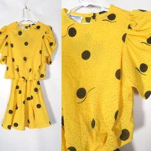 Vintage 80s Kids Yellow Polka Dot Dress Union Made Size 8 image 1