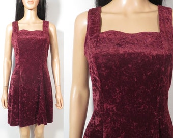 Vintage 90s Burgundy Crushed Velvet All That Jazz Dress Size S/M