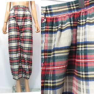 Vintage 60s/70s Holiday Plaid Seersucker High Waist Pants Size 25 Waist