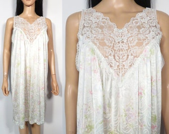 Vintage 80s Pastel Floral Nightgown Made In USA Size M L XL