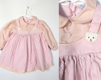 Vintage 80s/90s Girls Pink Corduroy Dress Size 18M