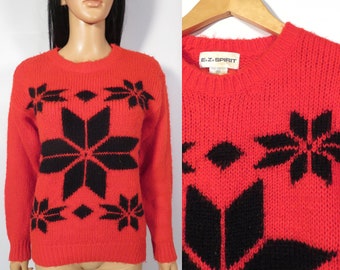 Vintage 80s Bright Red Ski Sweater Size M