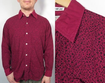 Vintage 60s Mod Floral Print Cotton Button Up Shirt Size M